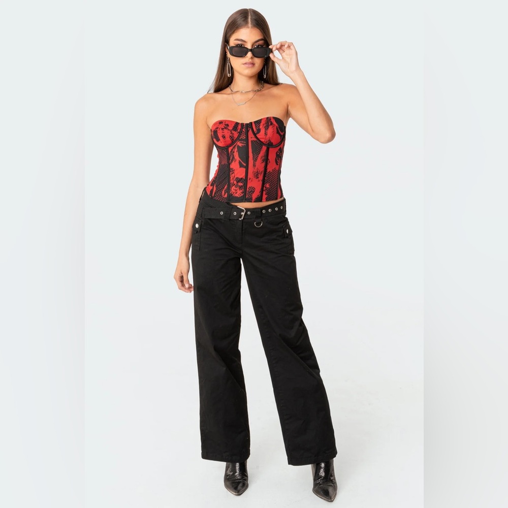 Edikted Aly Mesh Corset Top Red - Size Smalll - Picture 5 of 8
